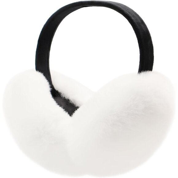 Women Winter Ear Muffs Faux Fur Warm Earmuffs Foldable Ear Warmers White Black - Picture 1 of 6